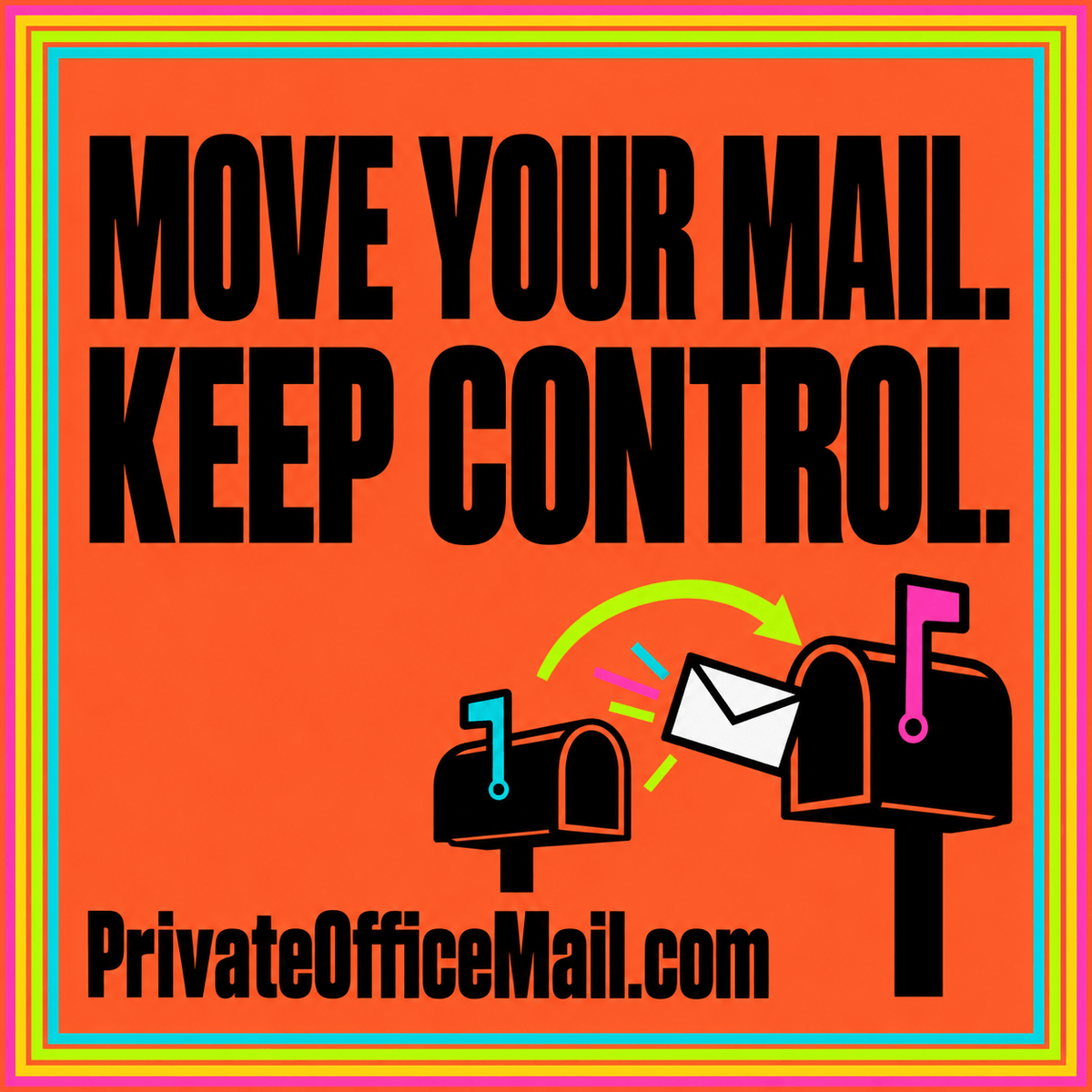 Editorial illustration of an organized mail service migration with old and new address records connected by a checklist.